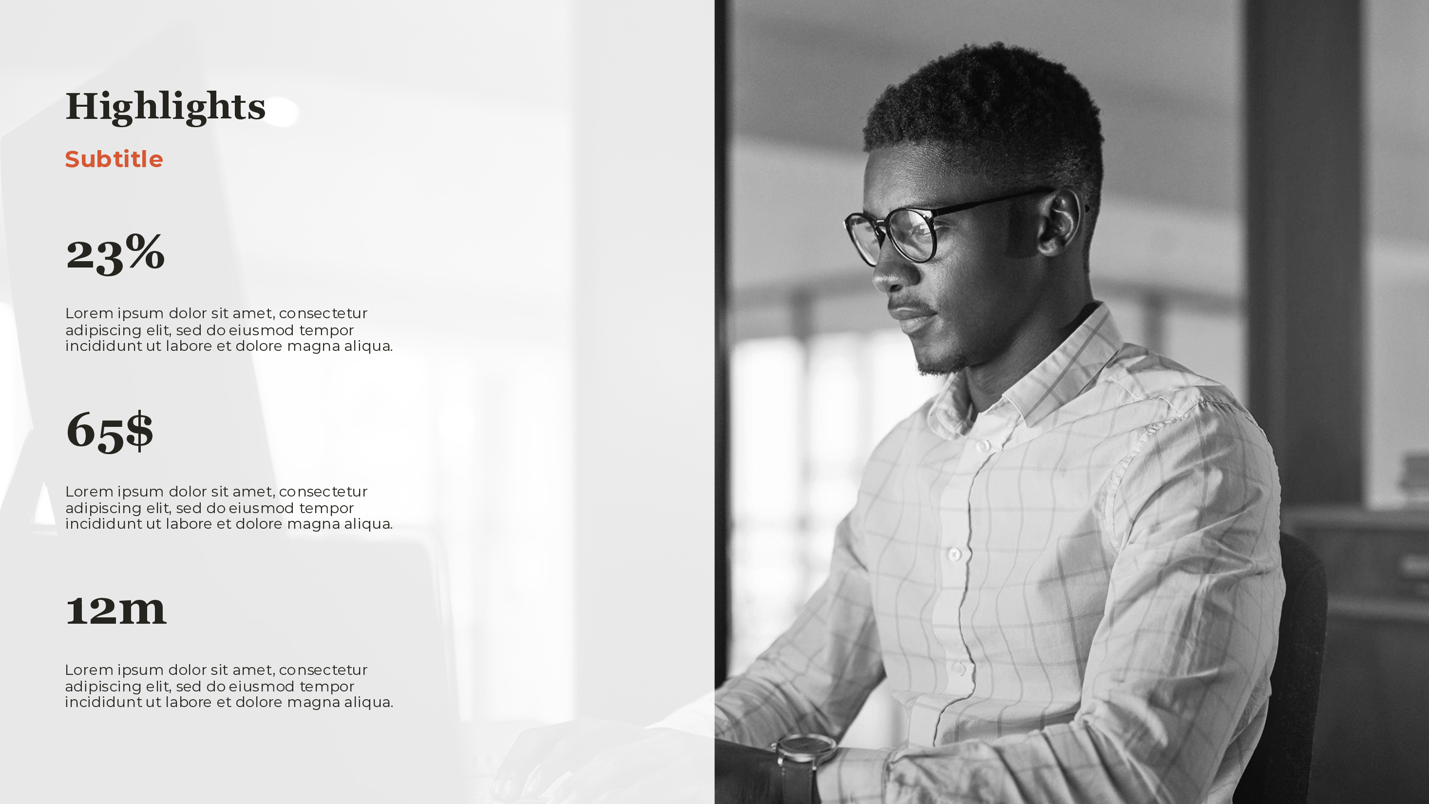 Key Metrics With Portrait Right PowerPoint template preview