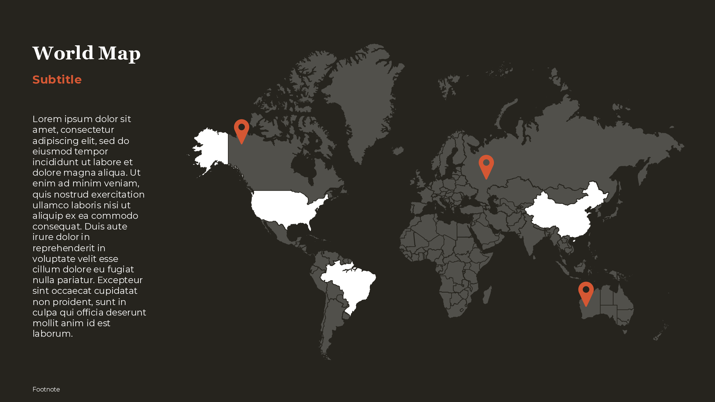 World Map With Location Pins PowerPoint template preview