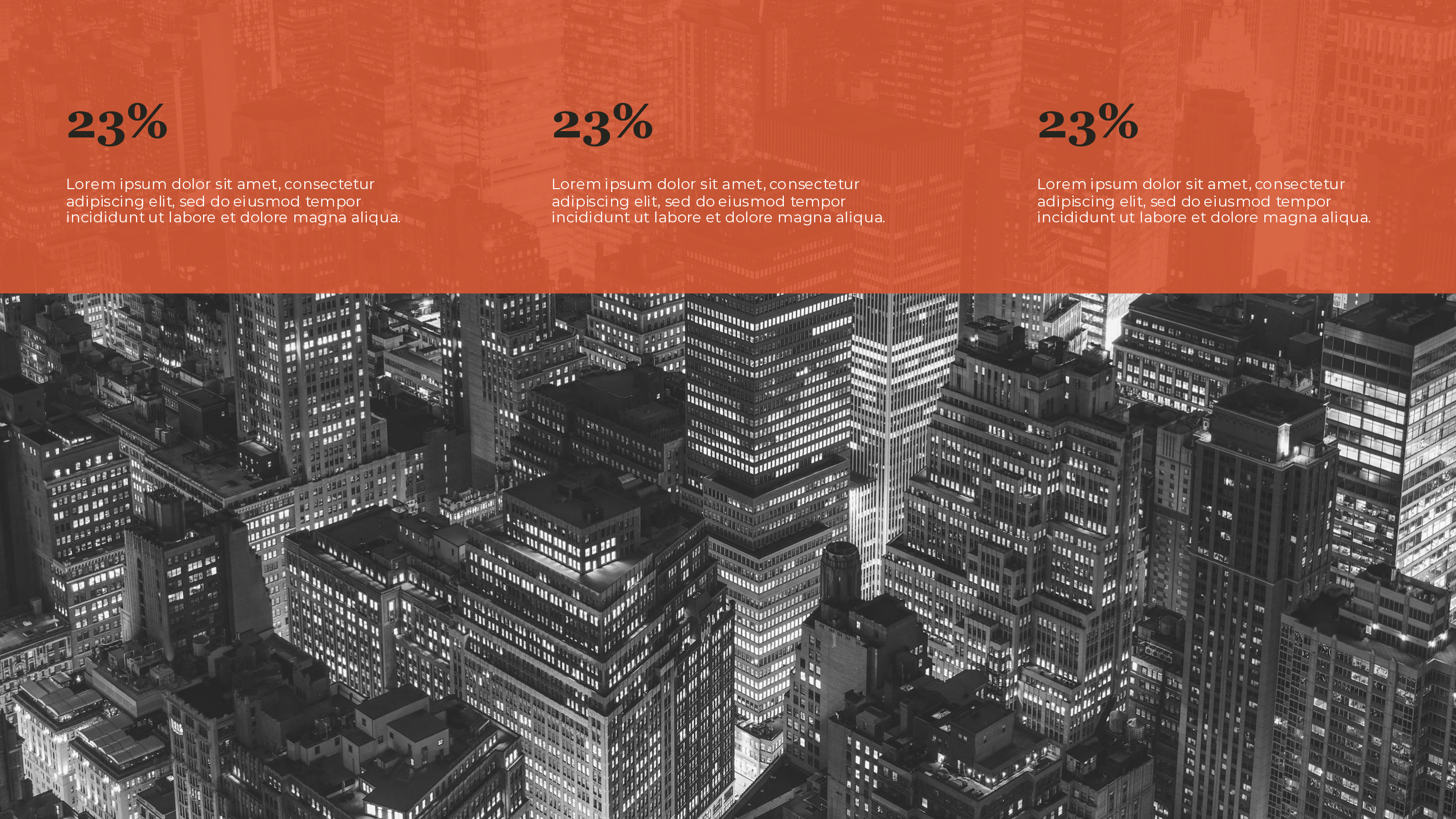 Three Statistics Over Cityscape PowerPoint template preview