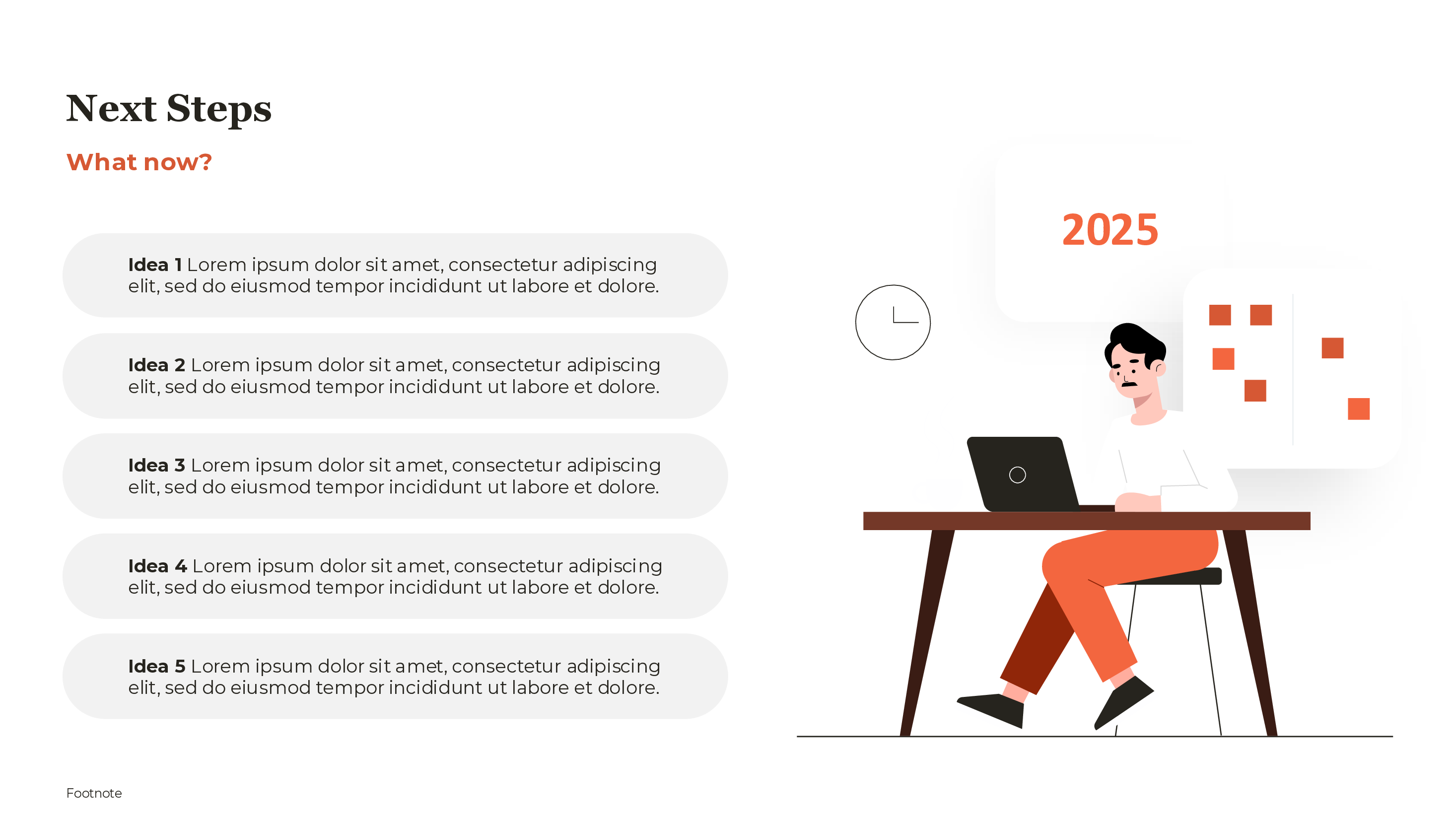 Five Ideas Action List PowerPoint template preview